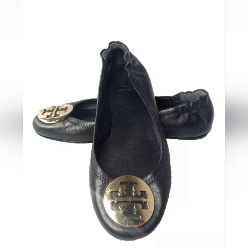 Tory Burch Minnie Travel Ballet Shoes Women's Size 6~Black/Gold - Picture 1 of 10